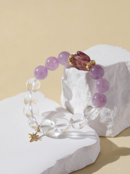Clear Quartz & Purple Rabbit Hair Quartz Bracelet