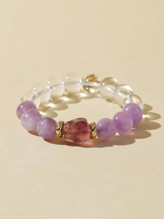 Clear Quartz & Purple Rabbit Hair Quartz Bracelet