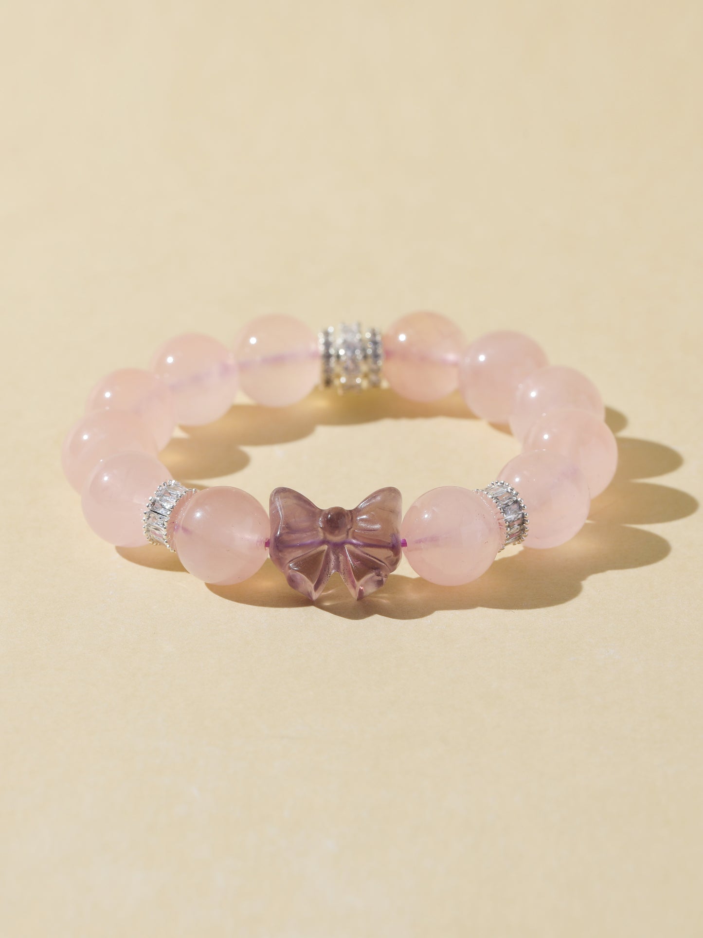 Rose Quartz Bracelet with Amethyst Bow