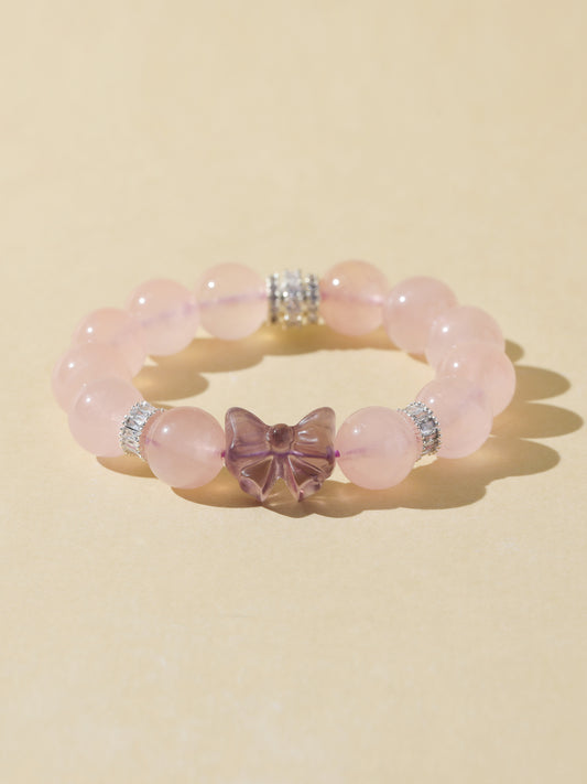 Rose Quartz Bracelet with Amethyst Bow