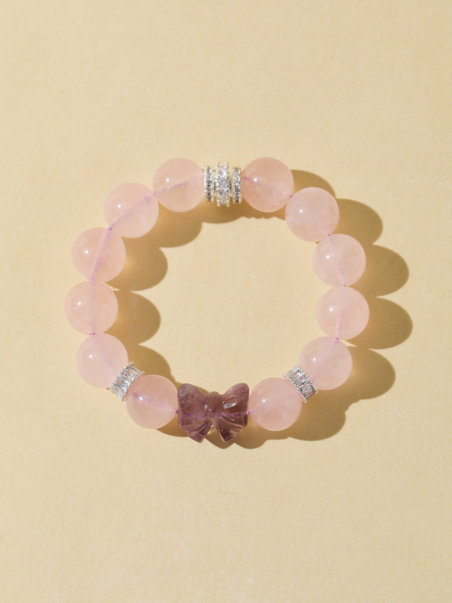 Rose Quartz Bracelet with Amethyst Bow