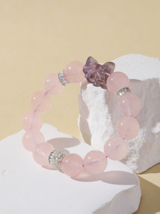 Rose Quartz Bracelet with Amethyst Bow