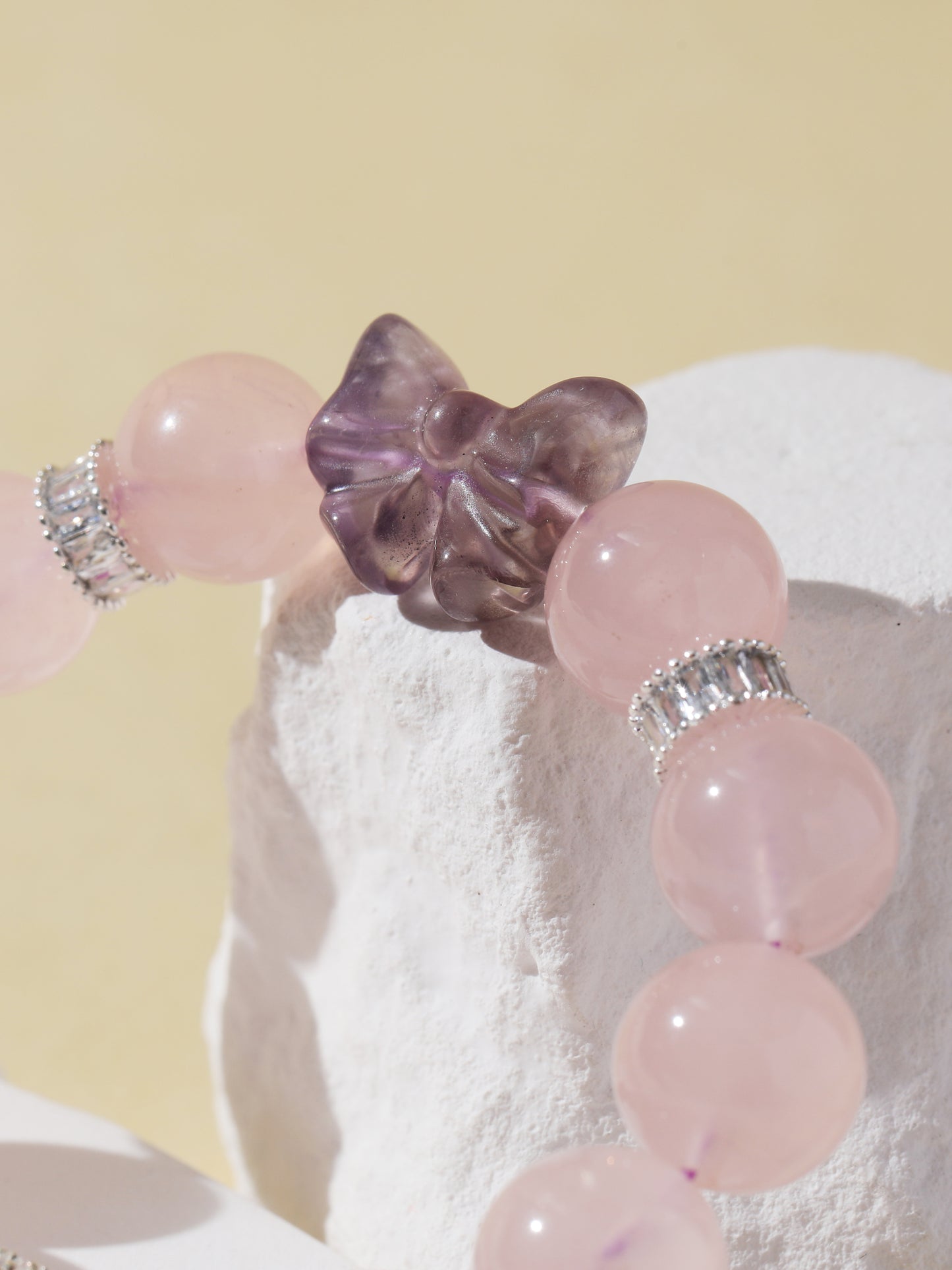 Rose Quartz Bracelet with Amethyst Bow
