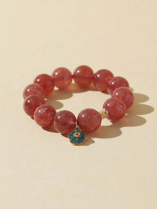 Strawberry Quartz Bracelet with Tourmaline Flower