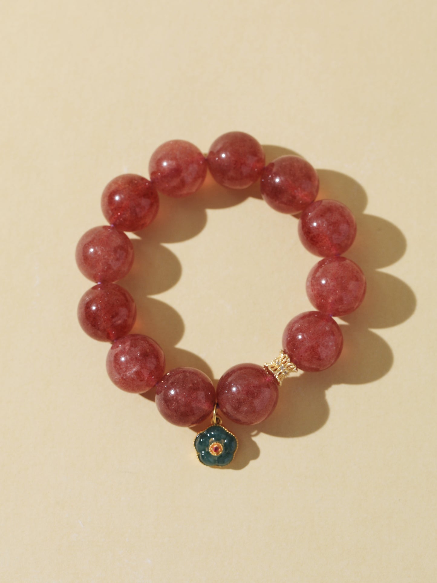 Strawberry Quartz Bracelet with Tourmaline Flower