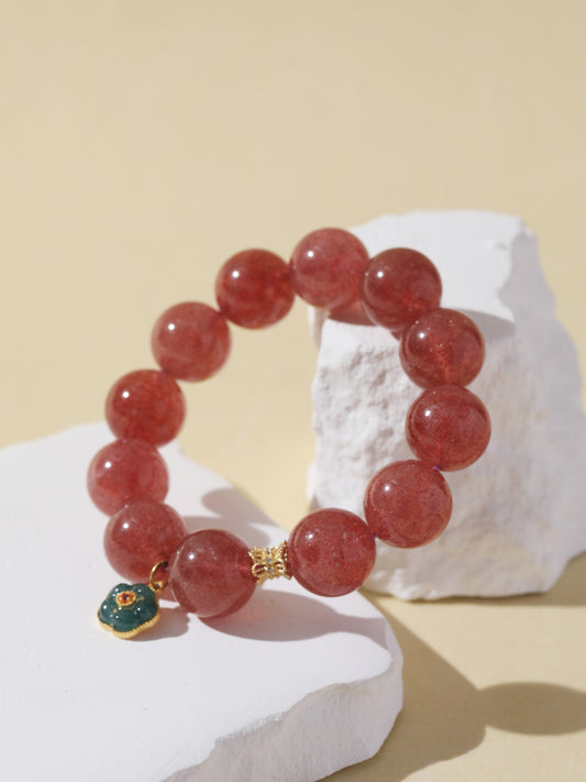 Strawberry Quartz Bracelet with Tourmaline Flower