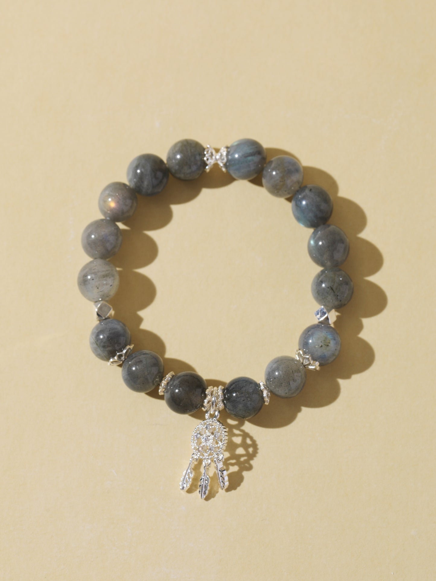 Grey Moonstone Bracelet with Dreamcatcher