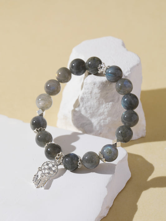 Grey Moonstone Bracelet with Dreamcatcher