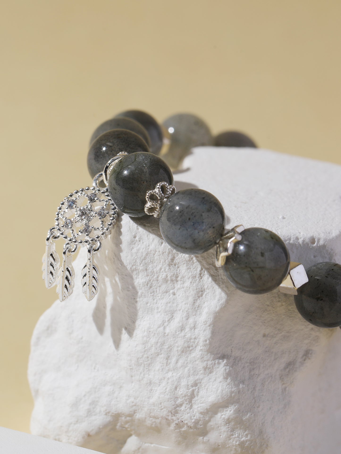 Grey Moonstone Bracelet with Dreamcatcher