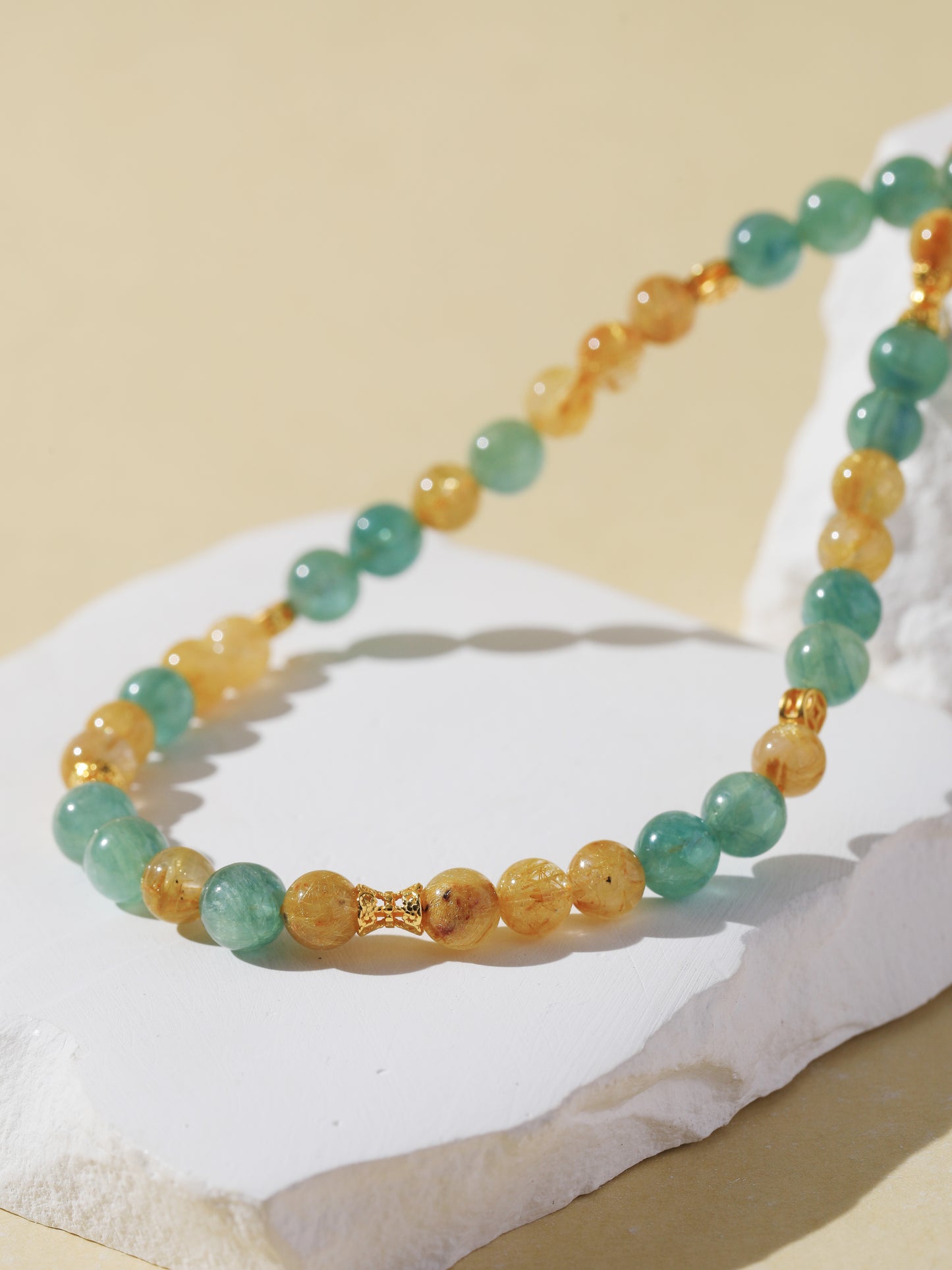 Double-Wrap Blue-Green Quartz & Golden Rutilated Quartz Bracelet