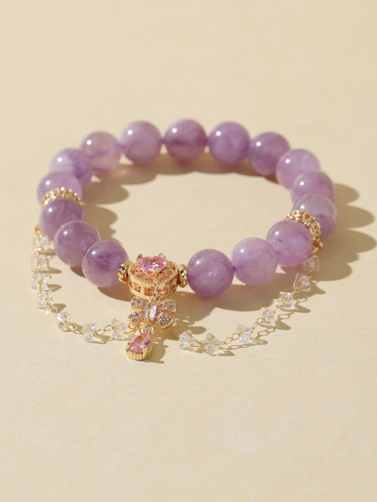 Purple Rabbit Hair Quartz Bracelet with Chain