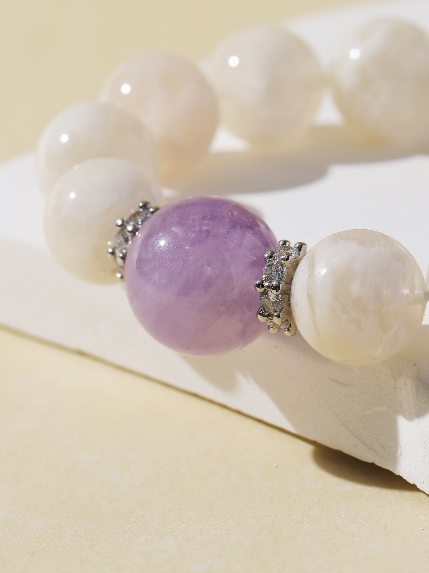 White Snowflake Stone & Purple Rabbit Hair Quartz Bracelet