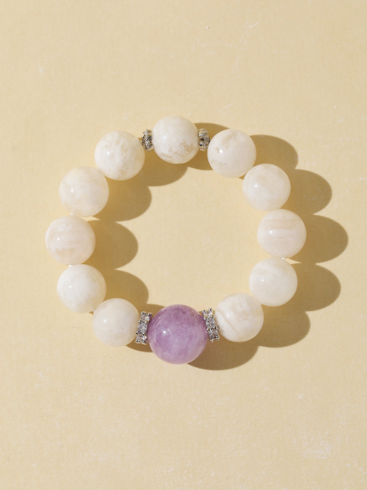White Snowflake Stone & Purple Rabbit Hair Quartz Bracelet