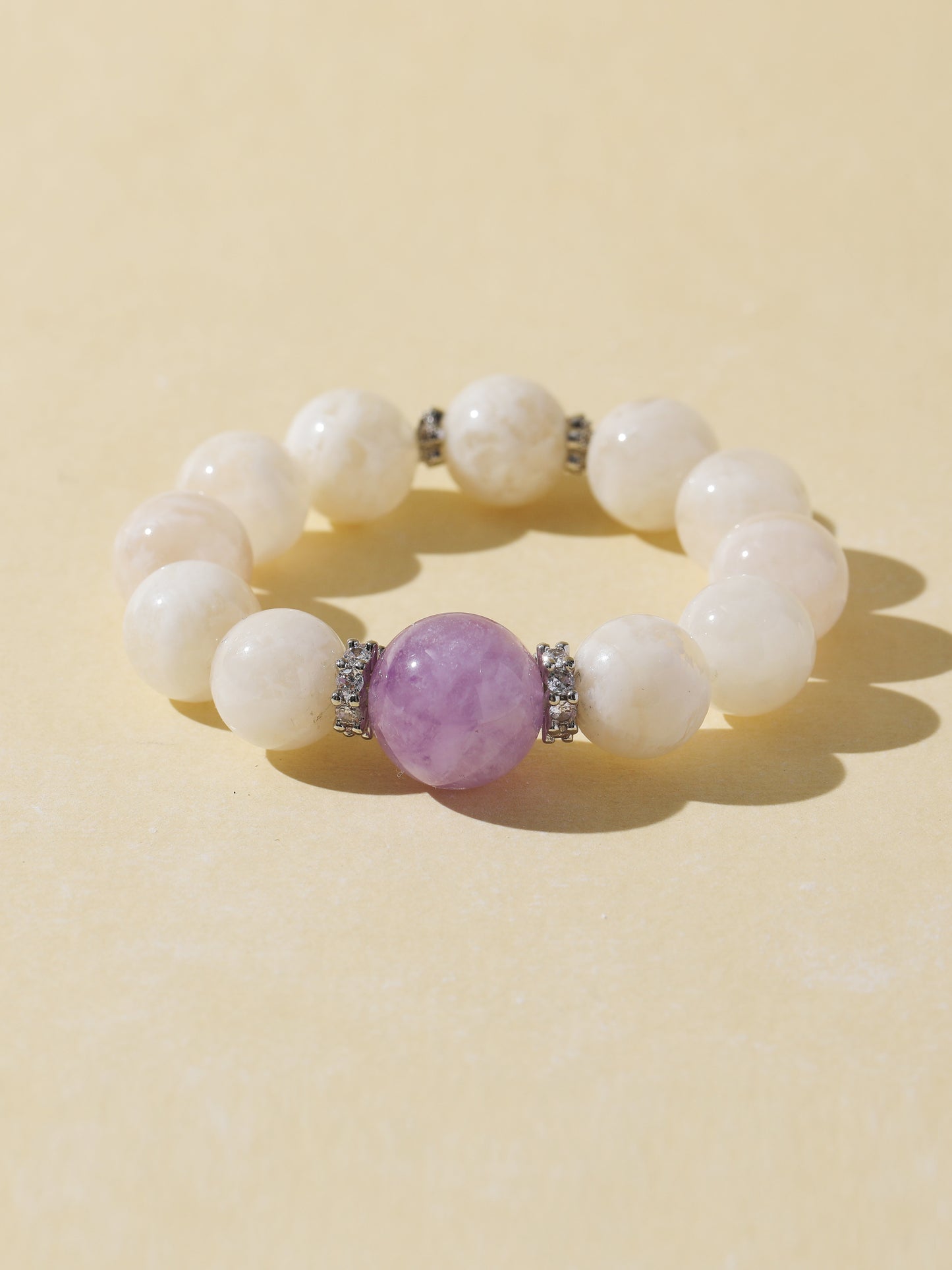 White Snowflake Stone & Purple Rabbit Hair Quartz Bracelet