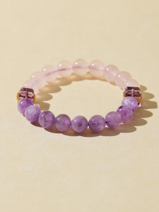 Purple Rabbit Hair Quartz & Rose Quartz Bracelet