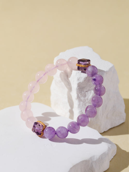 Purple Rabbit Hair Quartz & Rose Quartz Bracelet