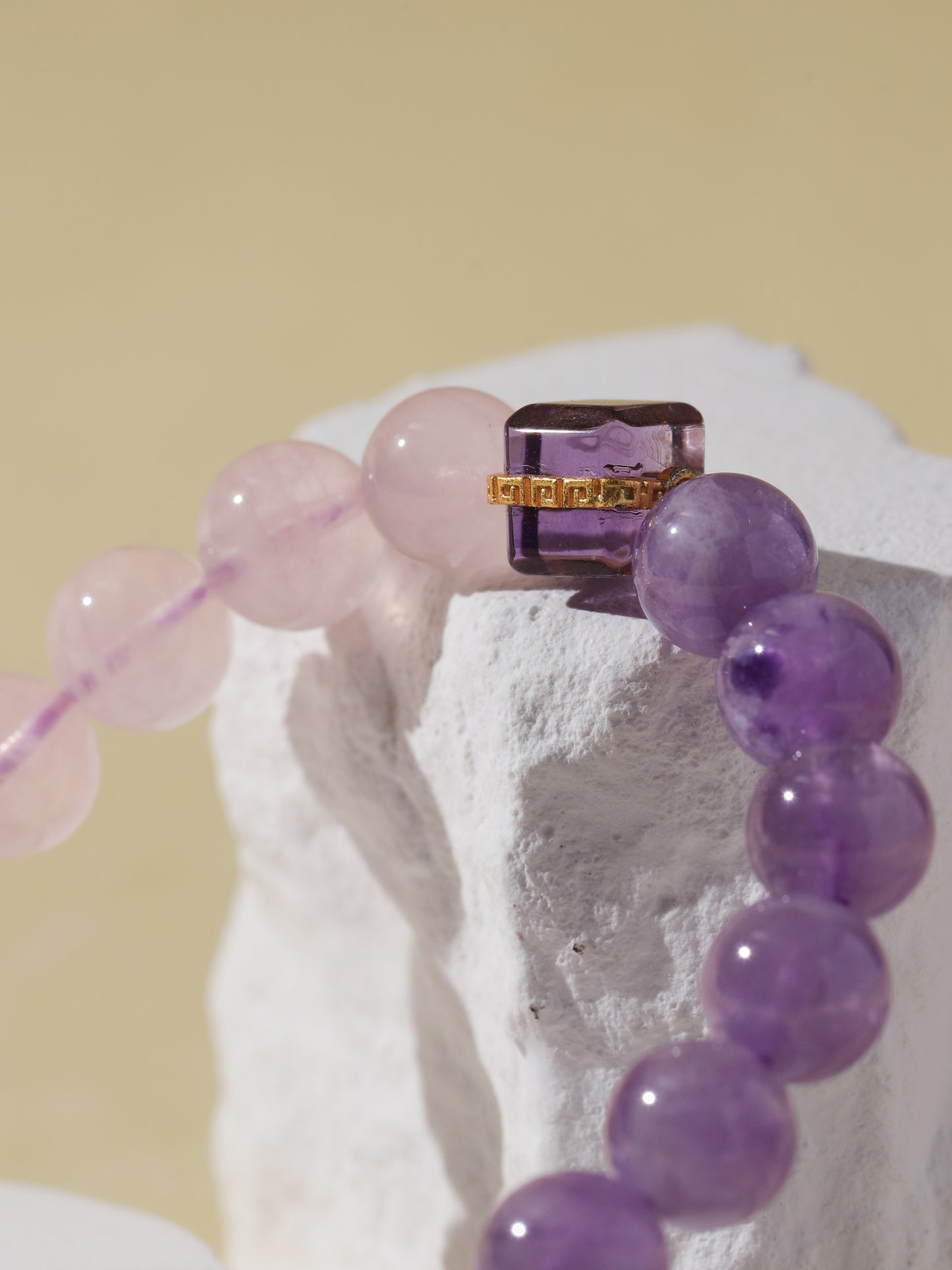 Purple Rabbit Hair Quartz & Rose Quartz Bracelet