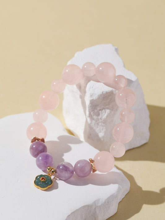 Rose Quartz & Purple Rabbit Hair Quartz Bracelet