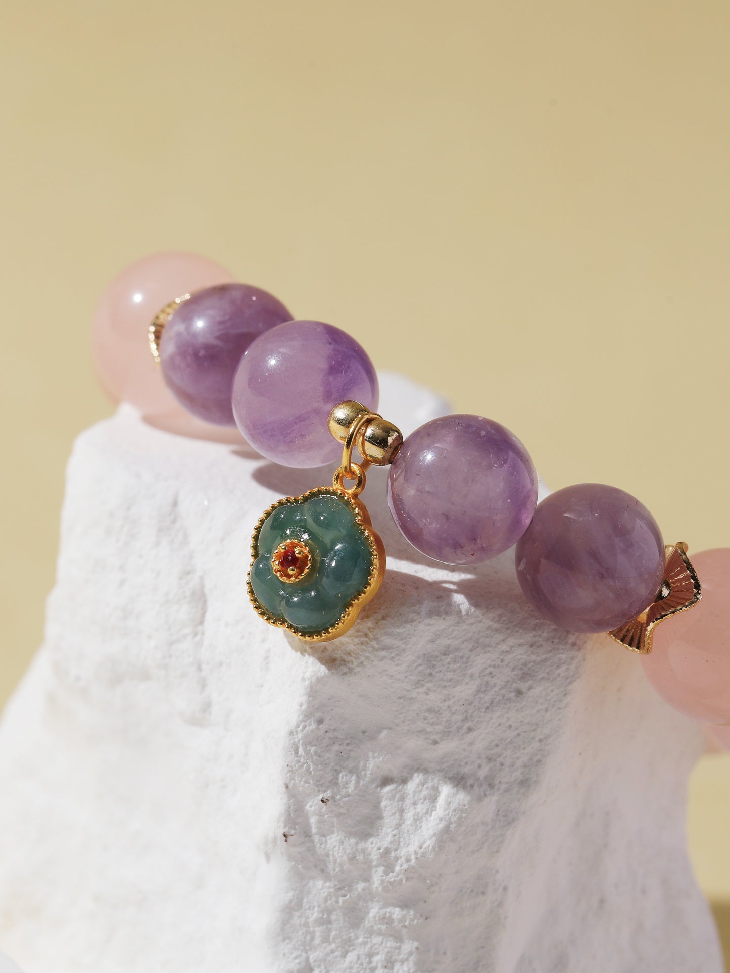 Rose Quartz & Purple Rabbit Hair Quartz Bracelet