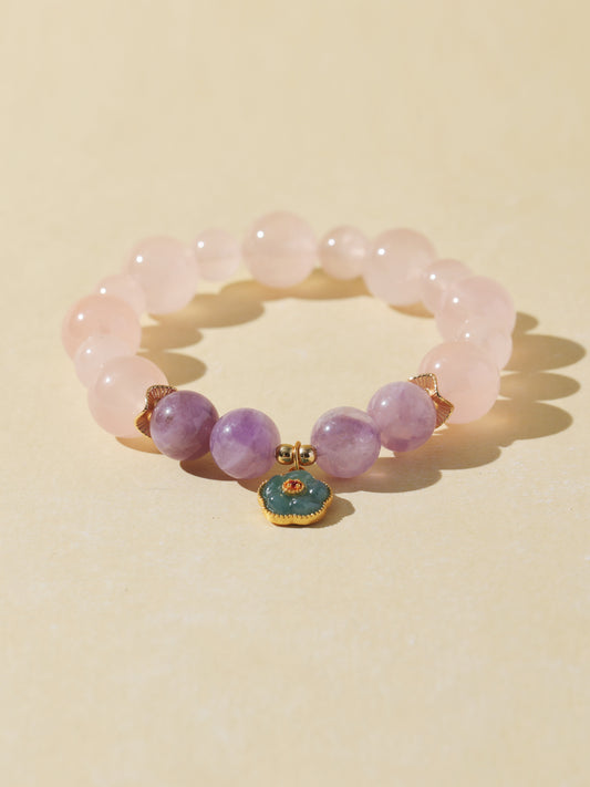 Rose Quartz & Purple Rabbit Hair Quartz Bracelet