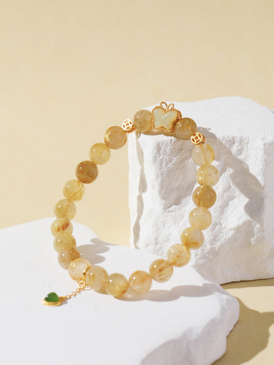 Golden Rutilated Quartz Bracelet with Butterfly