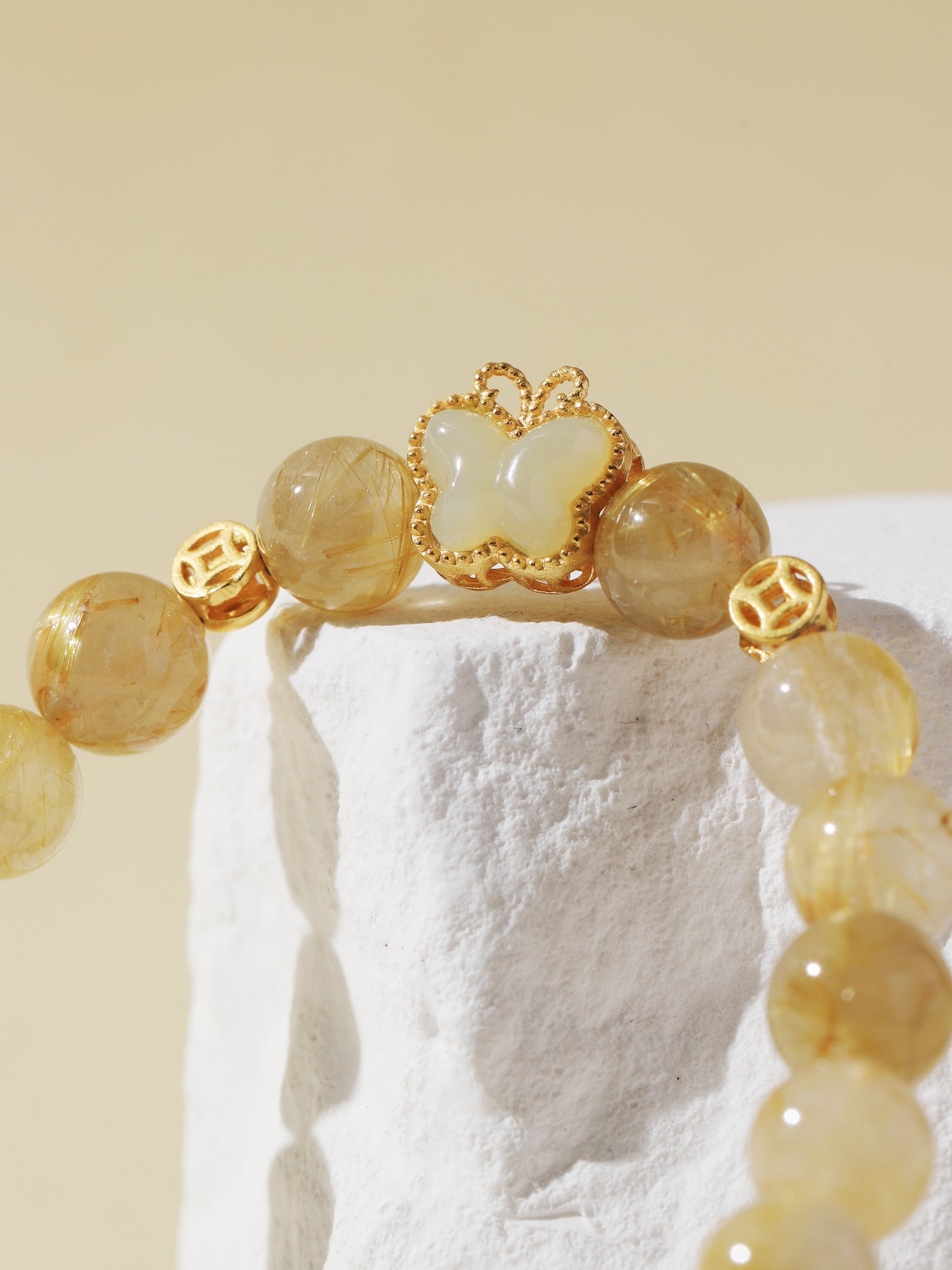 Golden Rutilated Quartz Bracelet with Butterfly