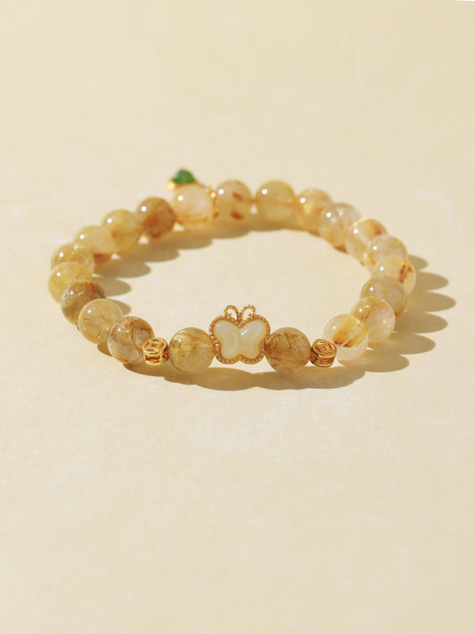 Golden Rutilated Quartz Bracelet with Butterfly