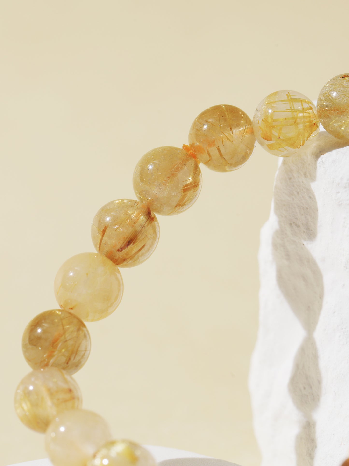 Golden Rutilated Quartz & Agarwood Bead Bracelet