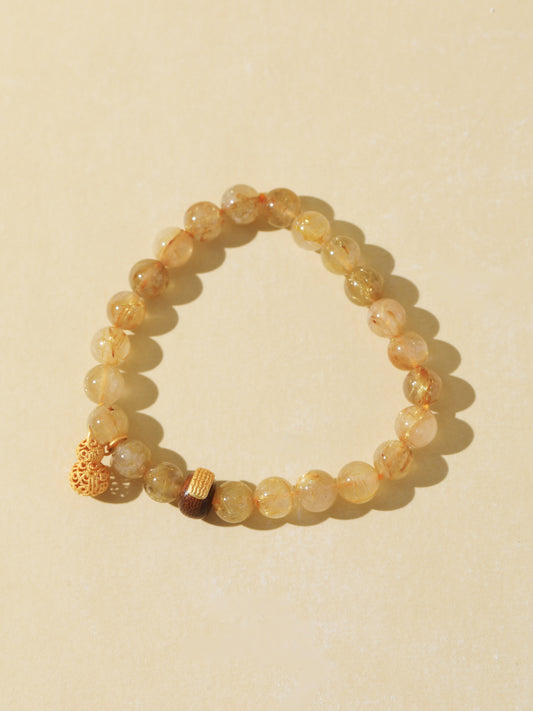 Golden Rutilated Quartz & Agarwood Bead Bracelet