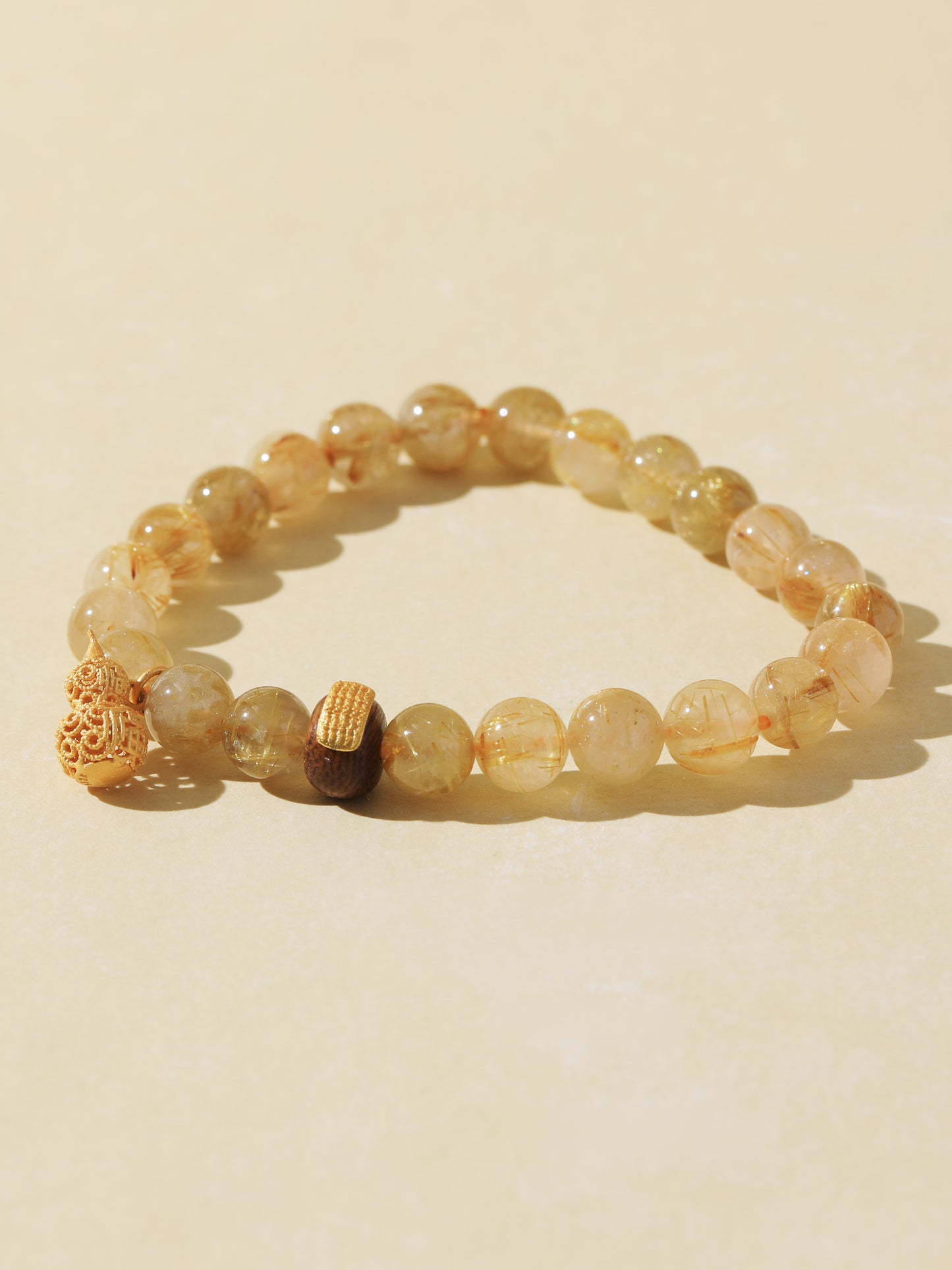 Golden Rutilated Quartz & Agarwood Bead Bracelet