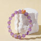 Purple Rabbit Hair Quartz Bracelet with Pink Agate Heart