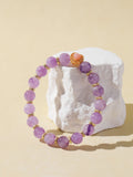 Purple Rabbit Hair Quartz Bracelet with Pink Agate Heart