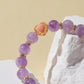 Purple Rabbit Hair Quartz Bracelet with Pink Agate Heart