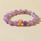 Purple Rabbit Hair Quartz Bracelet with Pink Agate Heart