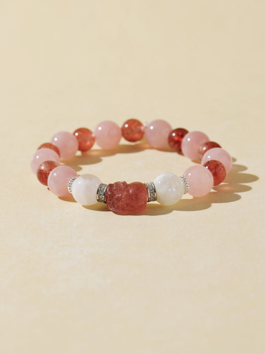 Rose Quartz, Strawberry Quartz & White Snowflake Stone Bracelet