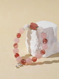 Rose Quartz, Strawberry Quartz & White Snowflake Stone Bracelet