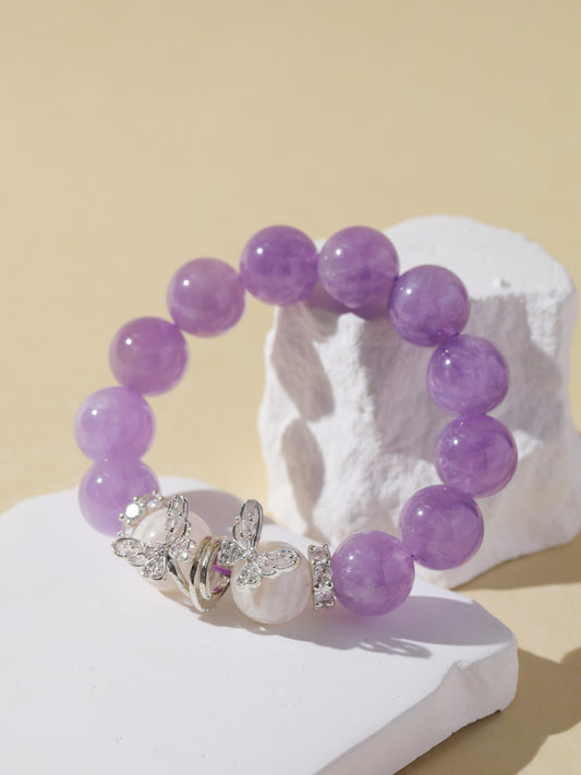 Purple Rabbit Hair Quartz & White Snowflake Stone Bracelet