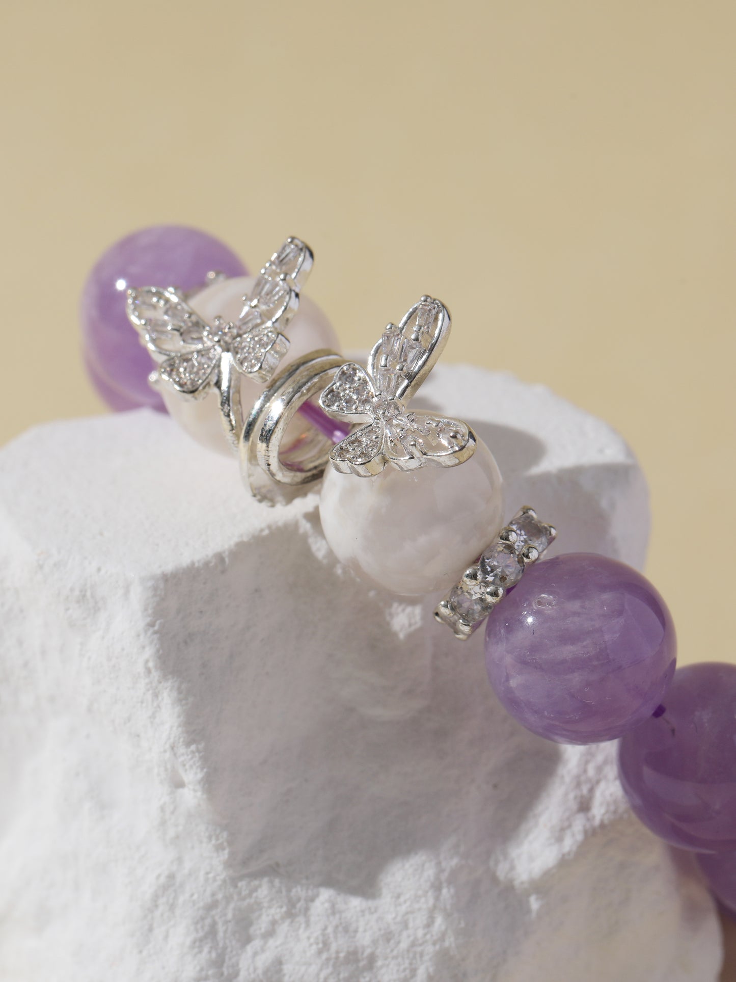 Purple Rabbit Hair Quartz & White Snowflake Stone Bracelet