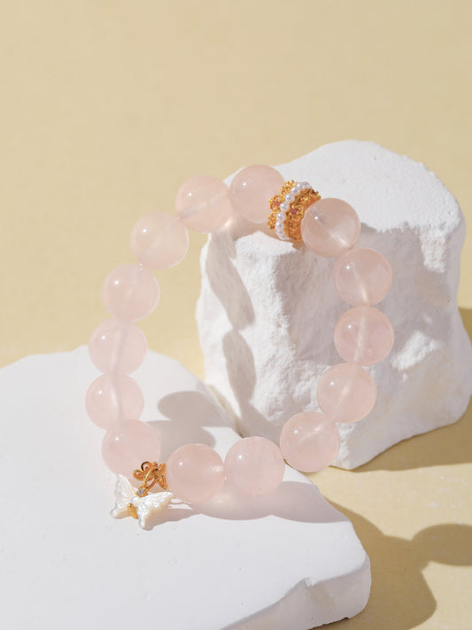 Rose Quartz Bracelet with White Butterfly