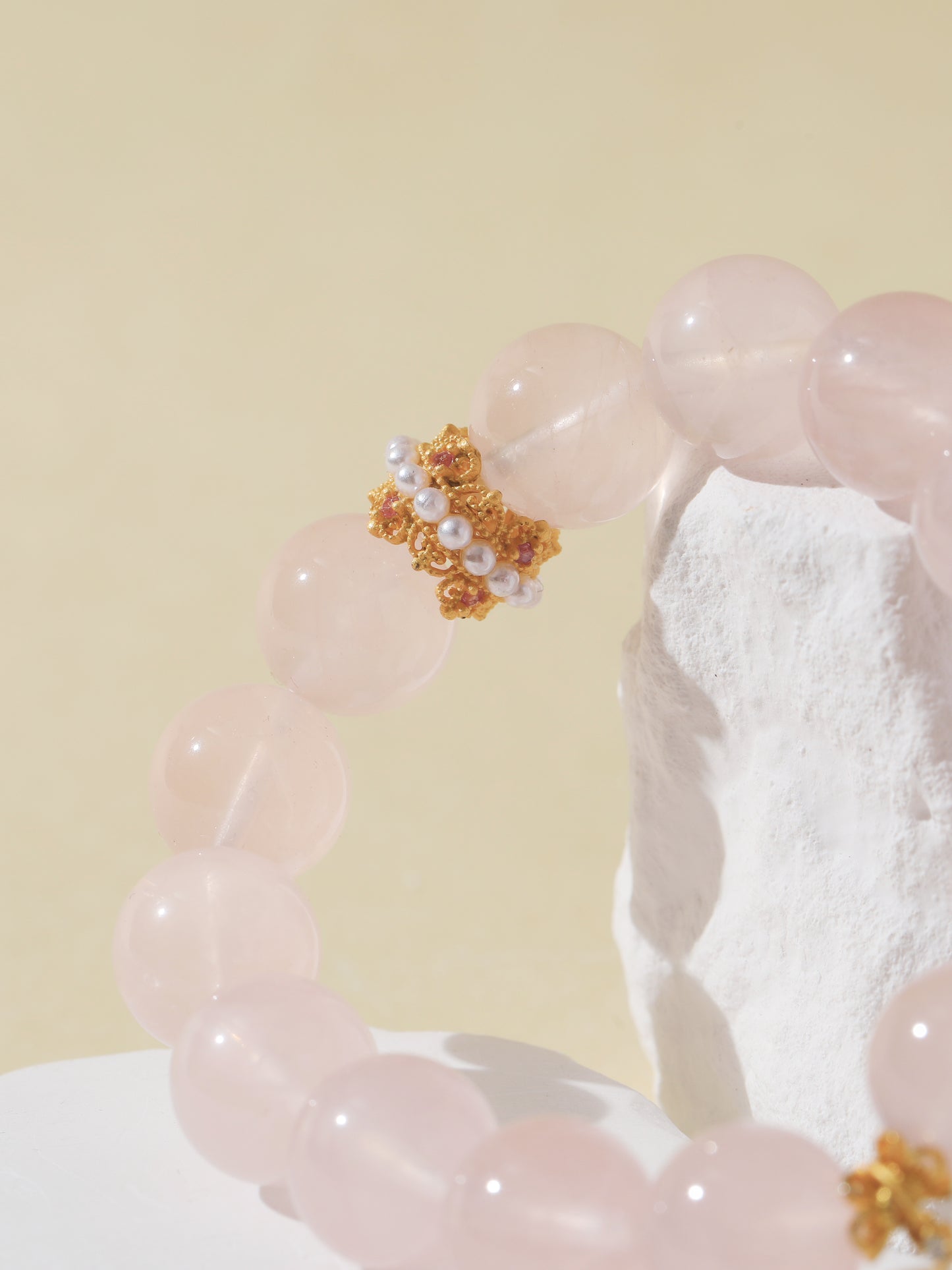 Rose Quartz Bracelet with White Butterfly