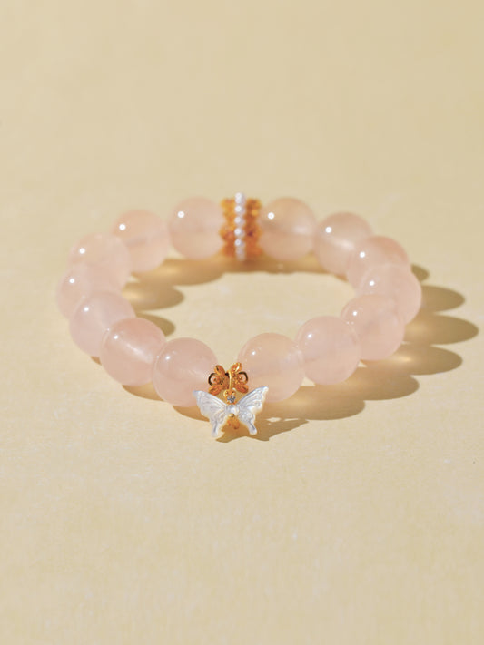 Rose Quartz Bracelet with White Butterfly