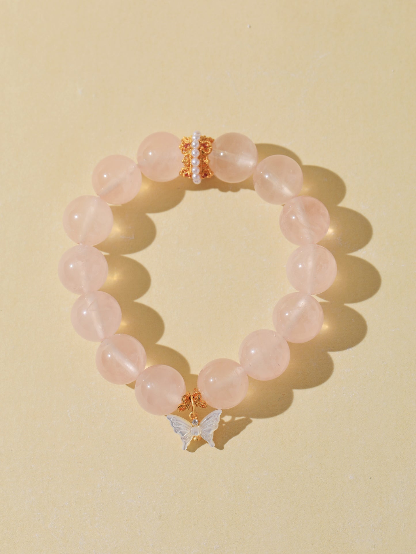 Rose Quartz Bracelet with White Butterfly