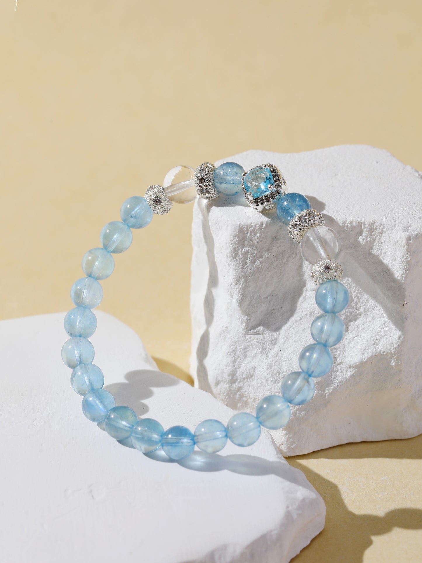 Glacier Blue Aquamarine & Clear Quartz Bracelet
