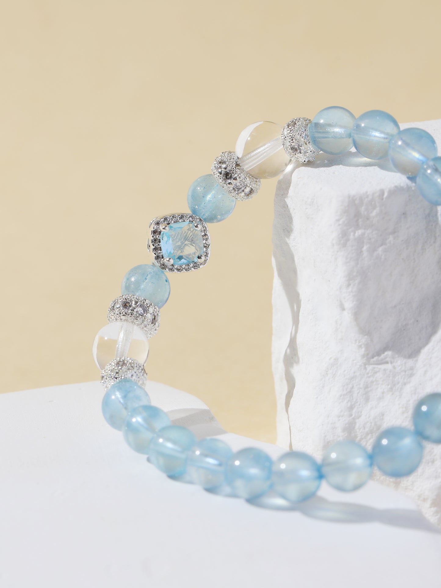 Glacier Blue Aquamarine & Clear Quartz Bracelet