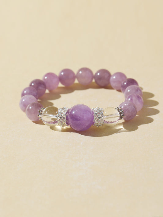 Purple Hair Quartz & Clear Quartz Bracelet