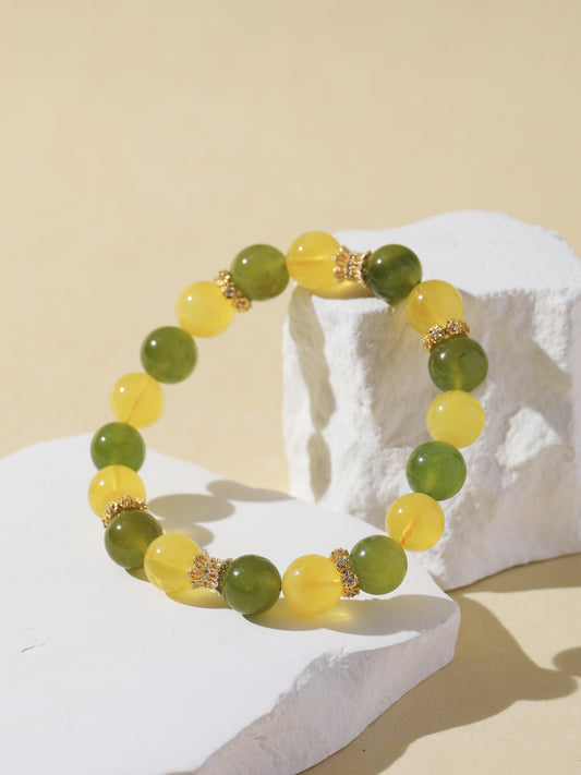 Amber & Xiuyan Jade Bracelet