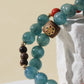 Double-Wrap Blue-Green Quartz, Cinnabar & White Cat’s Eye Bracelet