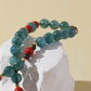 Double-Wrap Blue-Green Quartz, Cinnabar & White Cat’s Eye Bracelet