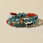 Double-Wrap Blue-Green Quartz, Cinnabar & White Cat’s Eye Bracelet