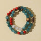 Double-Wrap Blue-Green Quartz, Cinnabar & White Cat’s Eye Bracelet
